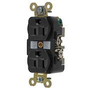 HUBBELL WIRING DEVICE-KELLEMS Straight Blade Devices, Receptacles, Duplex, Industrial Grade, 2-Pole 3-Wire Grounding, 15A 125V, 5-15R, Black, Single Pack HBL5262BK